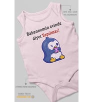 Babaannemin Evinde Diyet Yapılmaz! Baskılı Bebek Zıbını – Çıtçıtlı Body  %100 Pamuk Sıfır Kol (Bebek Pembesi)