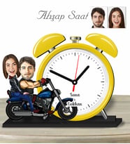 Kişiye Özel Ahşap Saat-Motorcu Sevgili-1