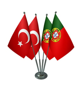 Masa Üstü Portekiz Bayrağı Türk Bayrağı Dörtlü Krom Direk Masa Bayrak Seti