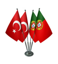 Masa Üstü Portekiz Bayrağı Türk Bayrağı Dörtlü Krom Direk Masa Bayrak Seti