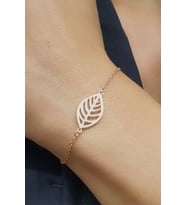 Yaprak Figürlü 925ayar Gümüş Üzerine Rose Altın Kaplama Bileklik