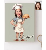 Kişiye Özel Ahçı Ekmek Yapan Kadın 2 Karikatür Baskılı Ahşap Tablo 30x40