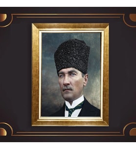 Altın Varaklı Çerçeveli Paspartulu Atatürk Tablo z4877 (Gold)