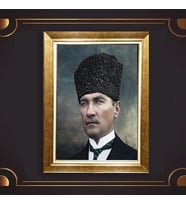 Altın Varaklı Çerçeveli Paspartulu Atatürk Tablo z4877 (Gold)