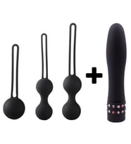Carmine 3 Farklı Ağırlıkta Vajinal Anal Kegel Toplar ve Mini Vibratör (Siyah)