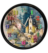 Vintage Kasaba Temalı Duvar Saati 28 Cm – Sessiz Mekanizma Dekoratif Tasarım