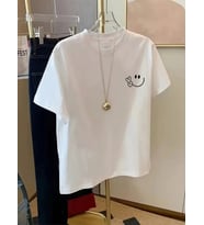 Baskılı Oversize Bisiklet Yaka T-shirt - Beyaz