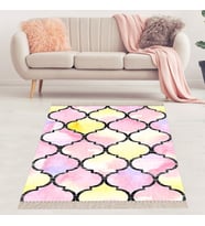 Pembe Damla Desenli Dijital Baskı Yıkanabilir Kaymaz Taban Leke Tutmaz Modern Salon Halısı Yolluk