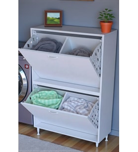 Eliusta Veluna 75 cm Kirli Çamaşır Sepetli Dolap Banyo Dolabı Beyaz 75x138x32,5 cm 4 Sepetli Dolap