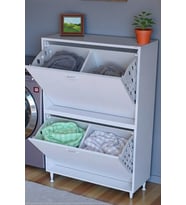 Eliusta Veluna 75 cm Kirli Çamaşır Sepetli Dolap Banyo Dolabı Beyaz 75x138x32,5 cm 4 Sepetli Dolap