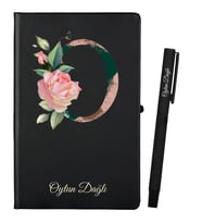Sevgiliye Hediye Kişiye Özel Siyah Defter ve Siyah Roller Kalem Seti