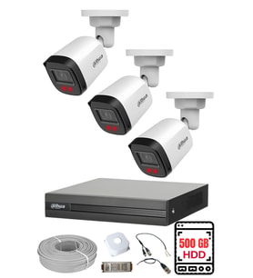 DAHUA 3 Kameralı Gece Görüşlü Su Geçirmez FULL HD Güvenlik Kamerası Seti 500GB