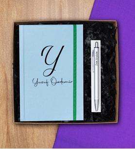 Kişiye Özel Renkli Defter & Kalem Hediye Seti  (Yeşil)