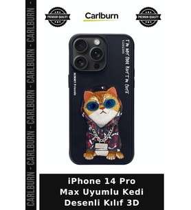iPhone 14 Pro Max Uyumlu Kedi Desenli Kılıf 3D Arkadaşa Hediye Renkli Model Zincirli Koruma