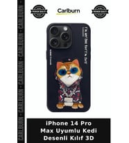 iPhone 14 Pro Max Uyumlu Kedi Desenli Kılıf 3D Arkadaşa Hediye Renkli Model Zincirli Koruma