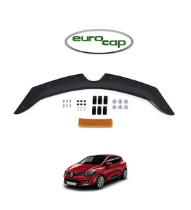 EUROCAP Renault Clio 4 Ön Kaput Maskesi Koruma Rüzgarlığı Deflektör 3mm Akrilik Parlak Siyah 2012-20