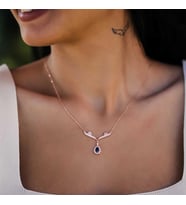 Safir Renkli Damla Taşlı 925 Ayar Gümüş Kolye