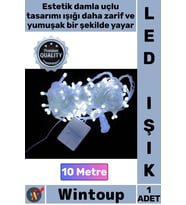 #Led Dekoratif Yılbaşı Cafe Süsleme Aydınlatma 10 Metre 100 Led Damla Uçlu Şeffaf Kablo Beyaz Işık
