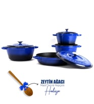 Lava Döküm 4X New Heritage Serisi Döküm Demir Tencere Seti (Mavi)