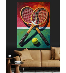 Tenis Kortunda Klasik Raketler Tablosu Dekoratif Kanvas - Mdf Ahşap Tablo