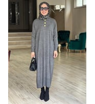 BLAZER DÜĞMELİ TRİKO ELBİSE (Gri)