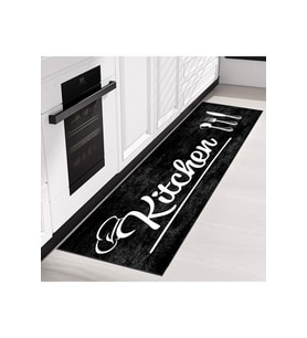 Rovigo Home Dijital Baskı Yıkanabilir Kaymaz Taban Mutfak Halısı RVG2041 (Siyah)