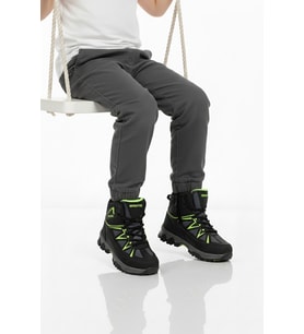 Ayakmod Siyah Gri Polarlı Kaymaz Unisex Çocuk Outdoor Bot 2301 F (Siyah-Gri)