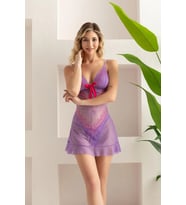 Giyim Transparan Babydoll String Takım Lila
