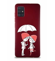 Samsung Galaxy A51 Soft Premier Kapak Aşk Tasarımlı Silikon Kılıf - Mürdüm (Şeffaf)