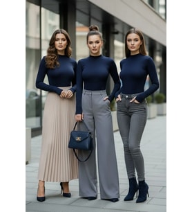 3’lü Parmak Geçmeli Kadın Body Seti (Lacivert)