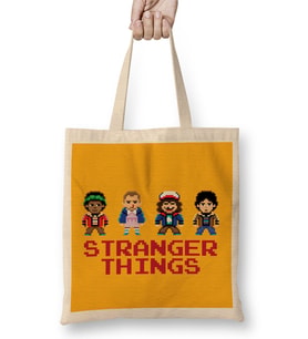 Stranger Things Pixel Characters 2 Bez Çanta Uzun Saplı