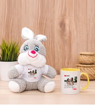 Kişiye Özel Youtube Tasarım Fotoğraflı Peluş Tavşan ve Sarı Kupa
