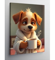 Kanvas Tablo Pijama Giyen Kahve İçen Yavru Köpek