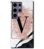 Galaxy S24 Ultra Kılıf HD Desen Baskılı Kılıf - Pembe Mermer Desenli V Harfi