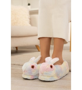 Kadın Hayvanlı Kışlık Peluş Tavşan Panduf Ev Terliği