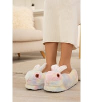 Kadın Hayvanlı Kışlık Peluş Tavşan Panduf Ev Terliği