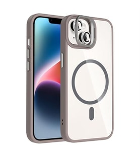 Coverzone iPhone 14 ile Uyumlu Z-Etro MagSafe Wireless ?arj Destekli, G��l� Manyetik Tutucu, Stand Olabilen, Kamera Lens Hediyeli Koruyucu K?l?f Gri