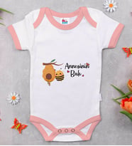 BK Kids Annesinin Balı Tasarımlı Pembe Bebek Body Zıbın-1