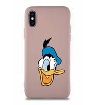 Apple iPhone XS Soft Premier Kapak Donald Duck-A Tasarımlı Silikon Kılıf - Pudra (Şeffaf)
