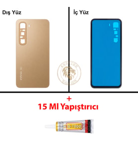 Infinix Hot 60 Karamel Uyumlu Arka Kapak + B7000 Yapıştırıcı Arka Cam Batarya Pil Kapağı Lazer Kesim