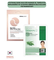 3 Katmanlı Rose Gold Göz Maskesi ve Temizleyici, Nemlendirici Ve Yatıştırıcı Biberiye Özlü Kolajen Yüz Maskesi Seti 2 Adet