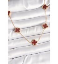 316L Çelik Gold Renk Zincir Bordo Yonca Model Kadın Kolye 5886 - EEEEEE5682-9056