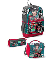 Coral High Kids Gri Nefti Anime Motorsiklet Desenli 3'lü Okul Çanta Seti SET0123764