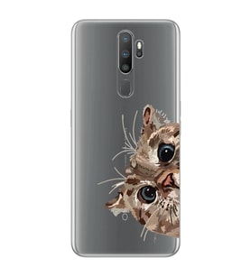 Oppo A5 2020 / A9 2020 Uyumlu Tatlı Kedi Desenli Şeffaf Telefon Kılıfı