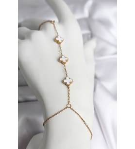 316L Çelik Gold Renk Beyaz Yonca Model Kadın Şahmeran - TJ-SN734