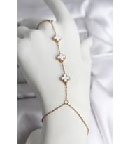 316L Çelik Gold Renk Beyaz Yonca Model Kadın Şahmeran - TJ-SN734