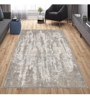 Krem Abstract Desen Yıkanabilir Kaymaz Taban Leke Tutmaz Modern Salon Halısı ve Yolluk