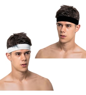 Spor Saç Bandı 2li Kombin Sporcu Erkek Kafa Bandı Headband Tenis Gym Ter Bantı Spor Fitness Saç Bantları Yoga Crossfit Bisiklet Koşu Yürüyüş Erkekler İçin Süper Penye Esnek Canlı Likralı İddia Geniş Alın Bandı (Siyah - Beyaz)