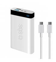 Sbs İntelligent Fast Charge 10.000mAh 2xUsbA + Type-C Çıkışlı Led Göstergeli 2M Type-C to Type-C Kablolu Powerbank Beyaz