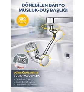 1080 Derece Dönebilen Mutfak Banyo Musluk Duş Başlığı Nikelaj Kaplama Ayarlanabilir Paslanmaz (Gri)